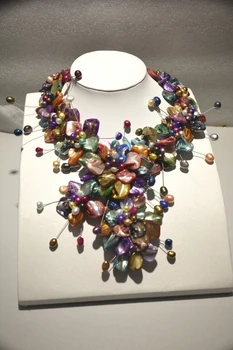 

new fashion class mop mix color baroque mother of pearl shell flower statement wrap necklace