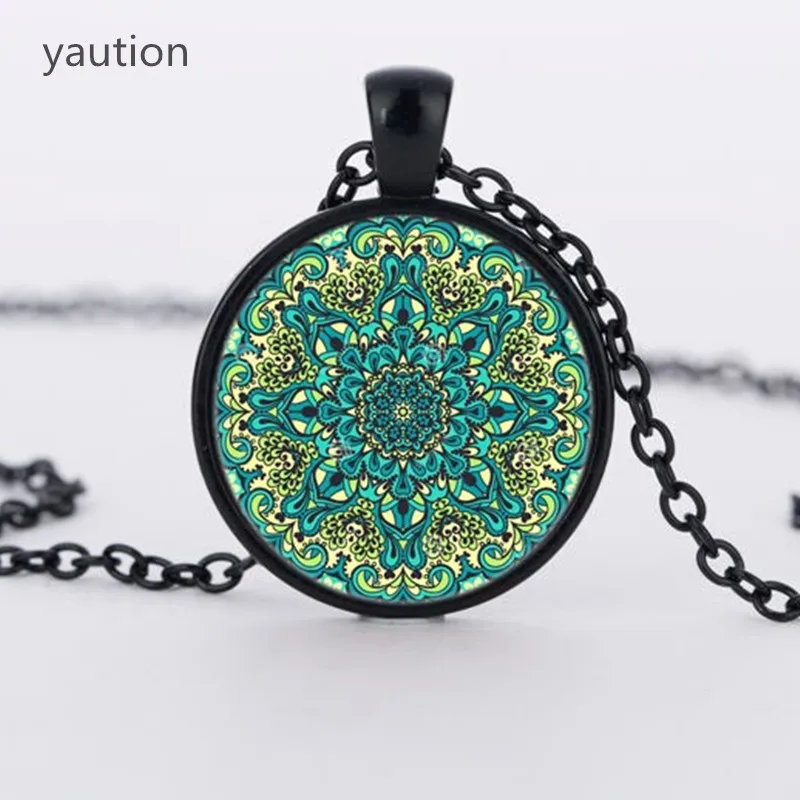 Vintage henna yoga pendant necklaces handmade India jewelry bloom mandala lotus necklace om symbol buddhism bijoux - Image 3