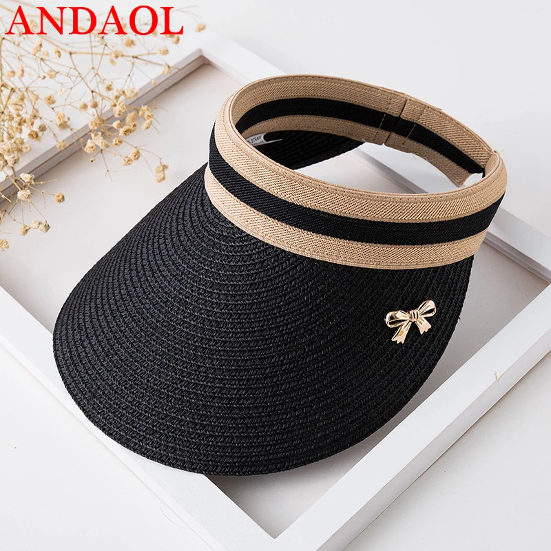

ANDAOL New Female Baseball Casual Hat Top Quality Version Of The Wild Sun Hat Outdoor Travel Folding Sunscreen Top Hat Straw Hat