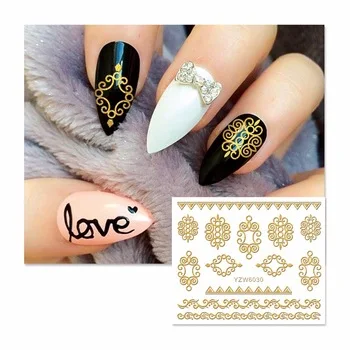 WUF 1 Sheet Gold 3D Photo Frame Design Nail Art Stickers Decals For Nail Tips Decoration DIY Fashion Nail Art Accessories 6030