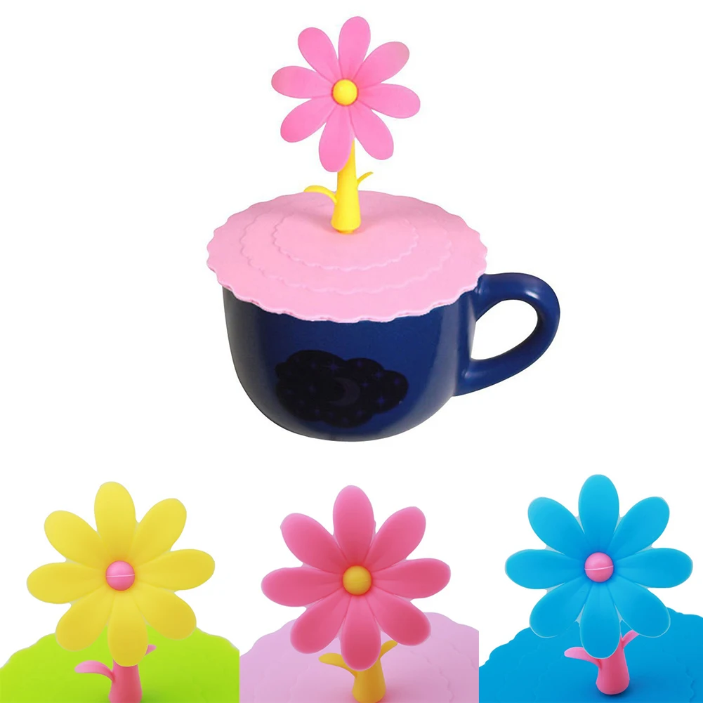 1Pc Silicone Cup Cover Cute Dustproof Reusable Silicone Cartoon Flower Mug Cup Bow Cover Lid Cap Kitchen Tool Cup Lid