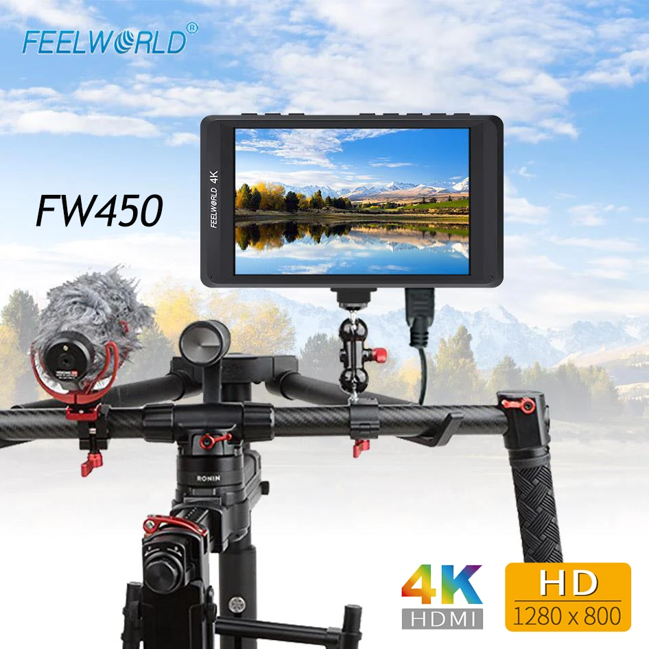 

Feelworld FW450 4.5" On-camera Monitor 4K HDMI Input/output 4.5 inch IPS Full HD 1280x800 LCD screen for DSLR Camera