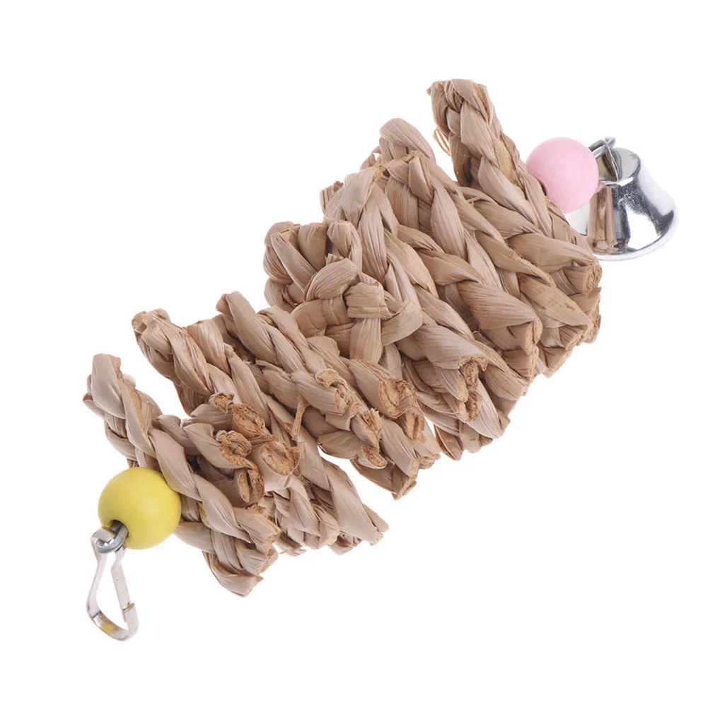 

Natural Swing Animal Durable Funny Eco-friendly Bird Bell Parrot Toy Knitted Grass Wooden Hanging Type Chew Bite