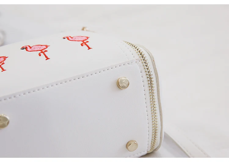 Embroidery flamingos and hearts women bag chain decoration leather handbags small women messenger bags women crossbody bags