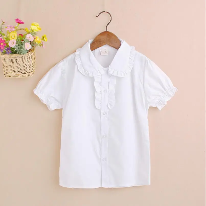 Г. Летняя хлопковая однотонная белая одежда для малышей и подростков Топы для детей, школьная блузка для девочек белые рубашки с короткими рукавами, JW6532 - Цвет: girls shirts