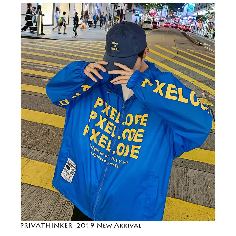 Privathinker Men Letter Harajuku Jacket 2019 Mens Thin Sunscreen Streetwear Jackets And Coats Women Hooded Jacket Windbreaker