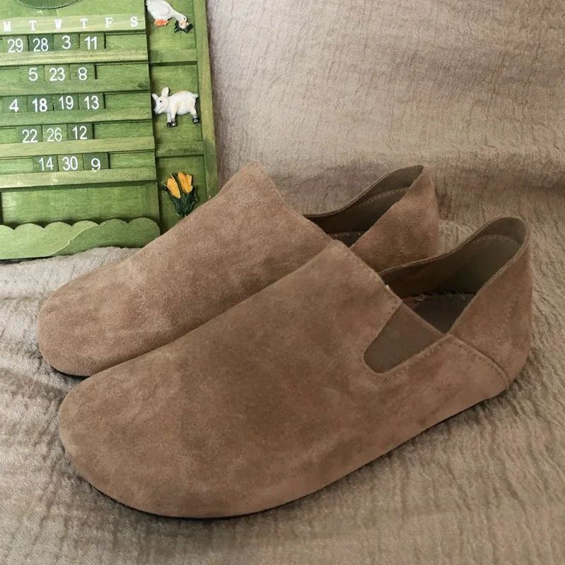 Careaymade-Genuine Leather Round-headed Cattle Shoes of Literature&Art with Suede Sand Skin, Big-headed Doll Shoes, Lazy Shoes Careaymade-Genuine Leather Round-headed Cattle Shoes of Literature&Art with Suede Sand Skin, Big-headed Doll Shoes, Lazy Shoes