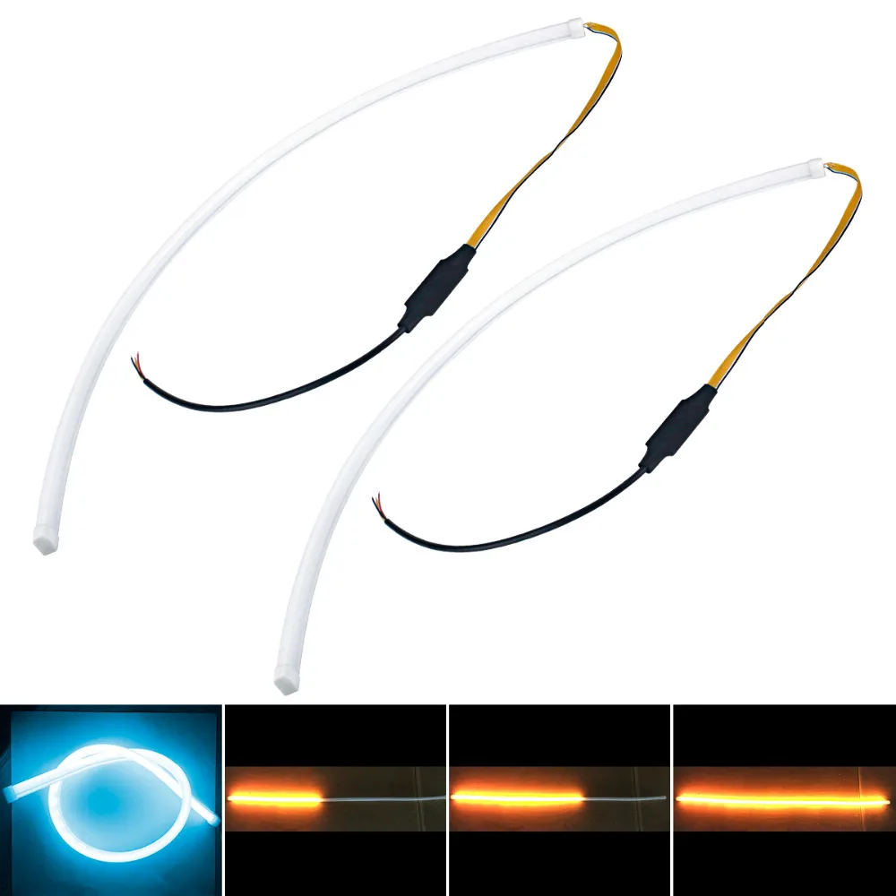 

2Pcs 60cm Car Auto Amber Ice blue Sequential Flow Strip LED Flexible DRL Headlight Turn Signal Switchback Light Lamp Car styling