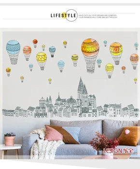 

DIY non-toxic colorful hot balloon bedroom decoration house building self-adhesive wallpaper stickers children's room decoration