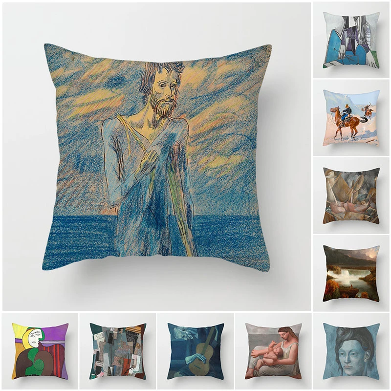 Fuwatacchi Monla Lisa Painting Pillow Cover Simple Geometric Throw Pillows Nordic Cushion Cover Linen Cotton Decorative Pillow Cushion Cover Aliexpress