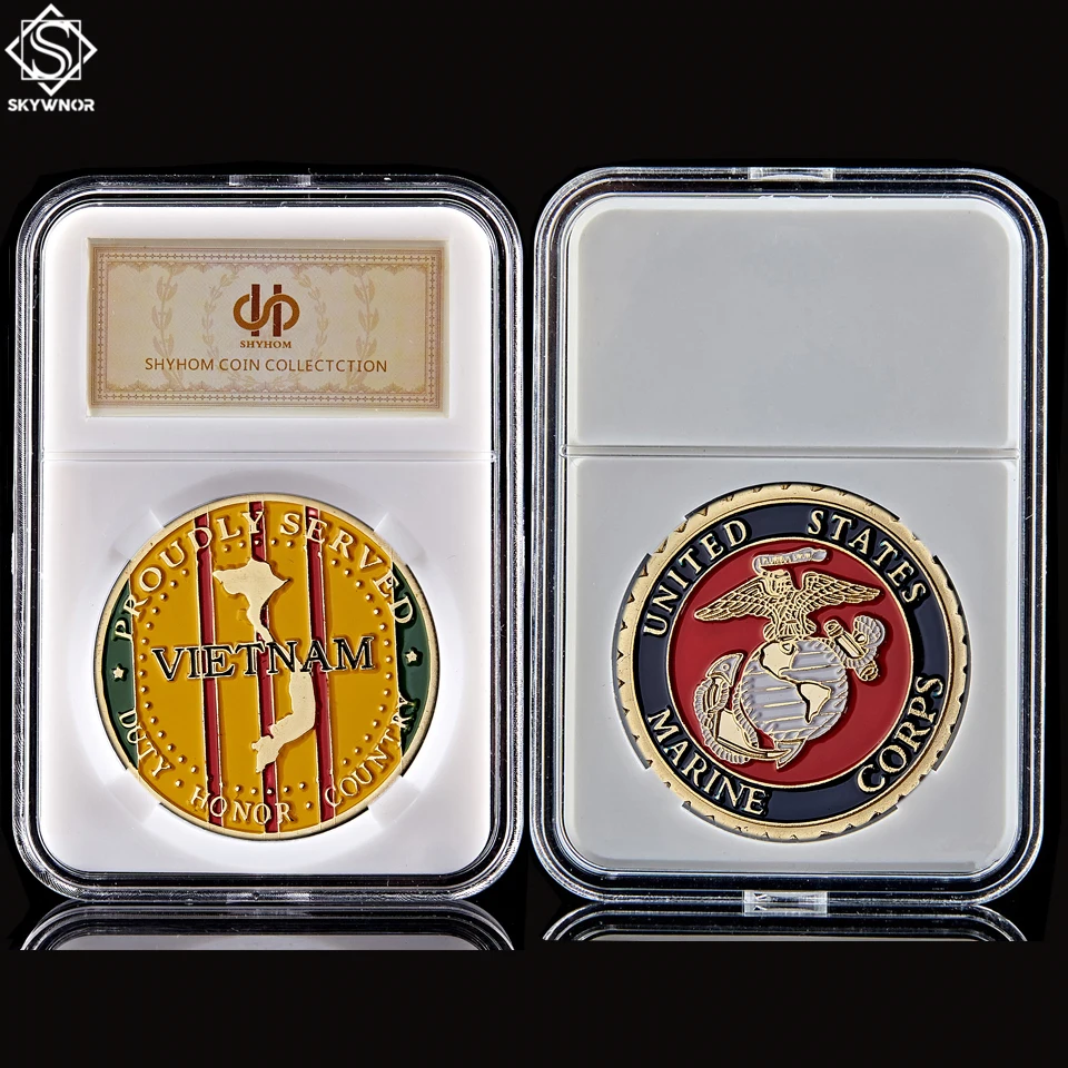 

United States Marine Corps Challenge Coin USA Vietnam War Coin Medal Token W/ PCCB Coin Holder