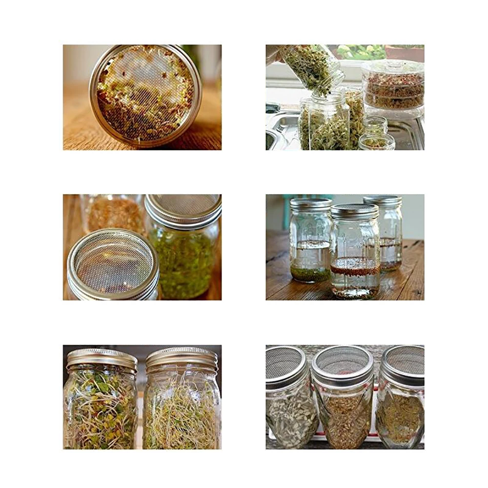 

4Pack Sprouting Jar Lid Kit With 2Pack Sprouting Stands For Wide Jars Strainer Screen For Seed Sprouting Stainless Steel