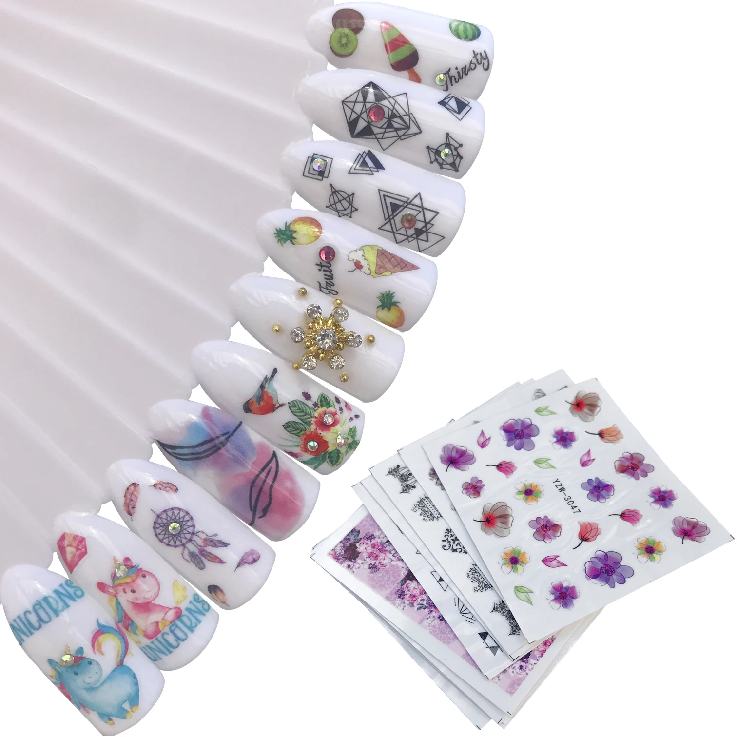 

YZWLE 10 Styles For Choose Flower Bird Negative Space Necklace Pattern Nail Art Water Transfer Sticker Decals DIY Tips