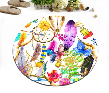 

Watercolor Aztec Colorful Feather Home Round Living Room Cushion Kitchen Floor Area Rug Bathroom Non-Slip Carpet Office Door Mat