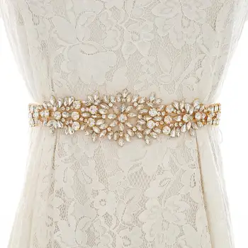 

Elegant Gold Crystal Wedding Belt Pearls Bridal Belt Rhinestone Beads Wedding Sash For Bridal Accessories S140G