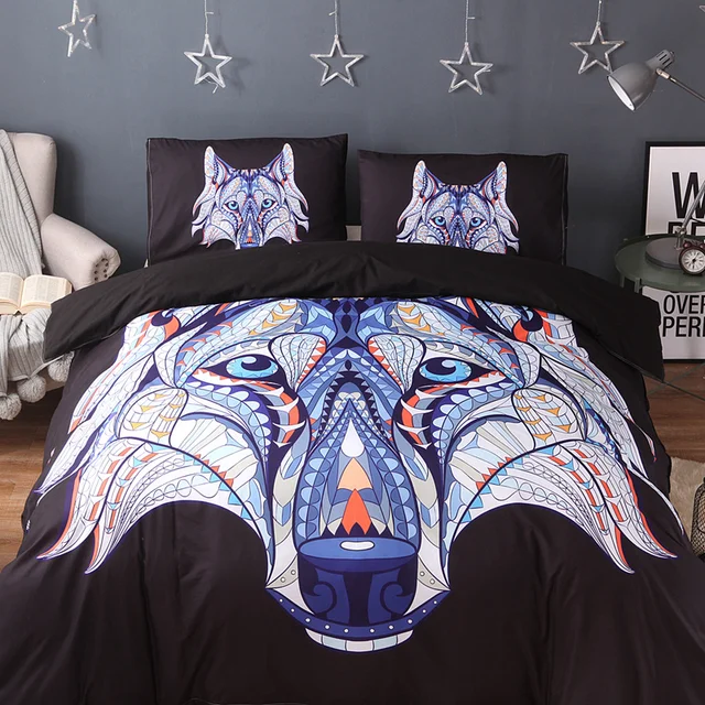 3pcs Wolf Pattern Bedding Set Duvet Cover Set With 2 Pillow Shams
