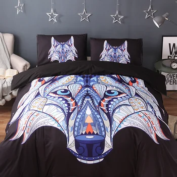 

Cartoon Reactive bed linens for adult / children bedding set queen King twin sizes polyester duvet cover wolf bedclothes