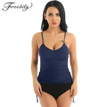 Женские двухсекционные Раздельные купальники с v-образным вырезом, регулируемые бретельки на тонких бретельках спереди, гофрированные, без проволоки, мягкие купальники, танкини, Топ