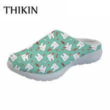 THIKIN/милые женские сандалии с принтом в виде дантиста; женская дышащая сетчатая повседневная обувь на плоской подошве; модная летняя женская домашняя обувь