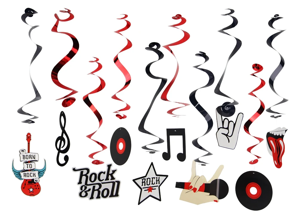 (10pc/pkg) Rock Metallic Foil Hanging Swirls Rock n' Roll Whirls Musical Party Decorations Birthday Party (10pc/pkg) Rock Metallic Foil Hanging Swirls Rock n' Roll Whirls Musical Party Decorations Birthday Party