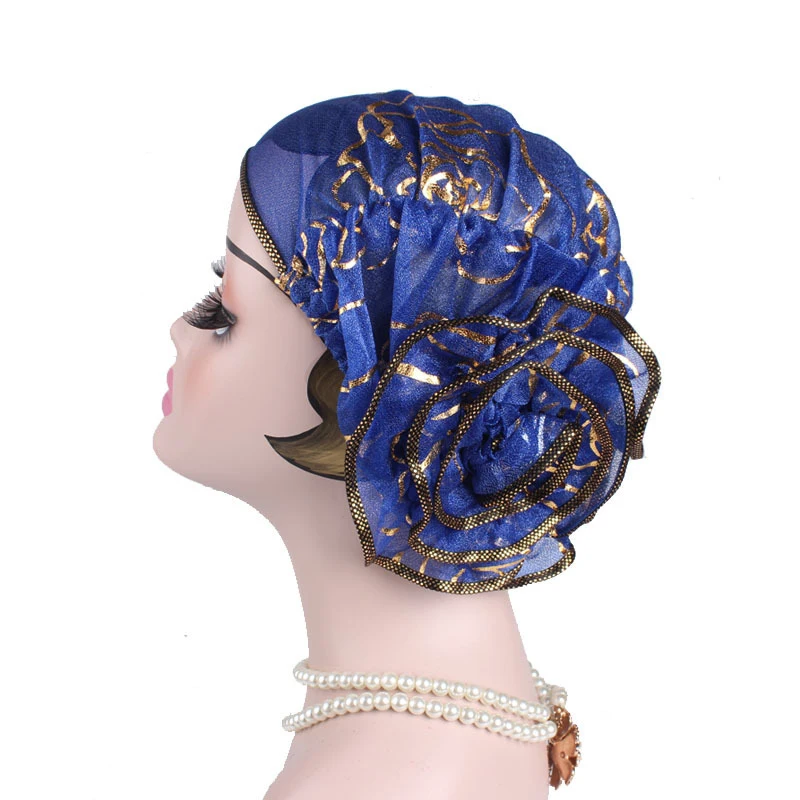 1pcs Bronzing Flower Women Turban Hat Muslim Headscarf Pile Heap Cap Soft Comfortable Hijab Caps Islamic Chemotherapy | Красота и