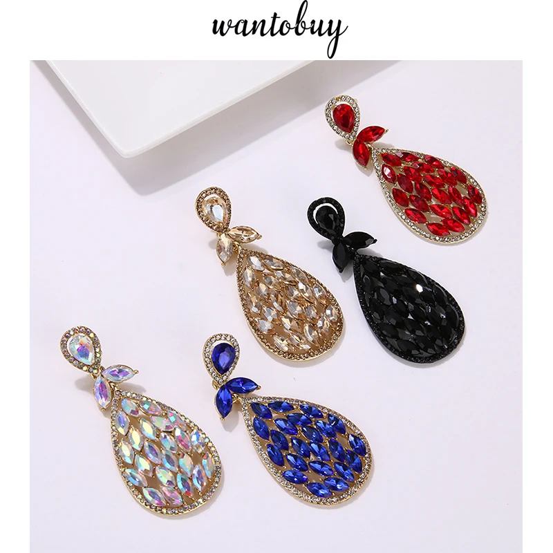 

Wantobuy Elegant Exquisite Teardrop Earrings Crystal Drop Earrings Charm Rhinestone Dangle Earrings for Women Wedding Party