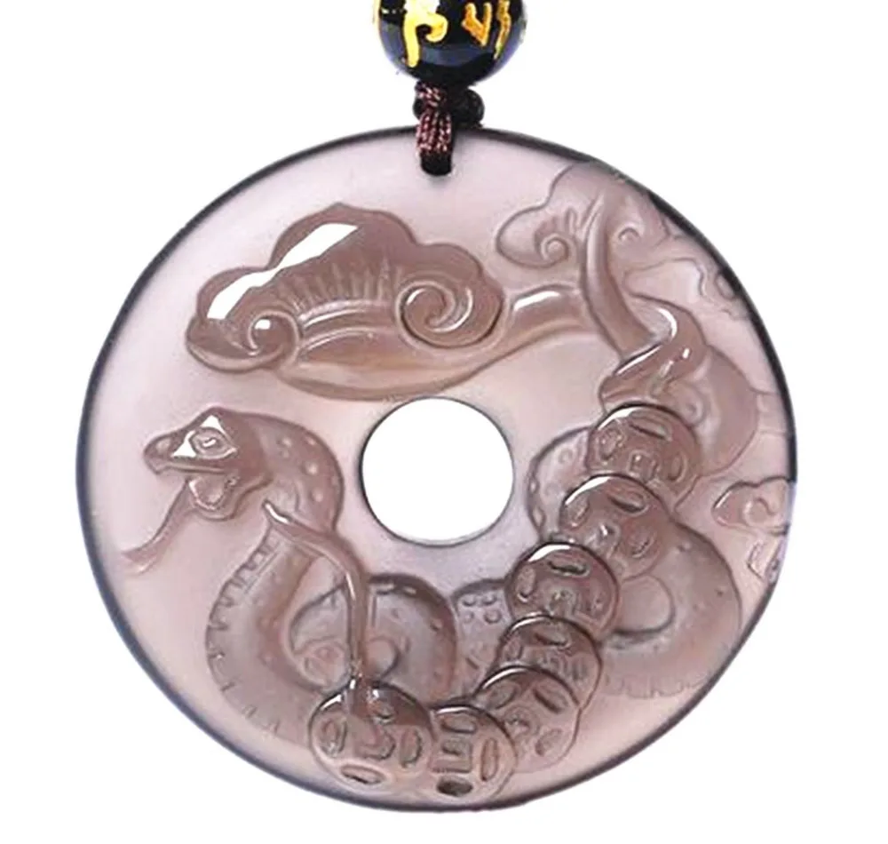 Details About Natural Ice Hand Carved Snake Good Luck Pendant Necklace