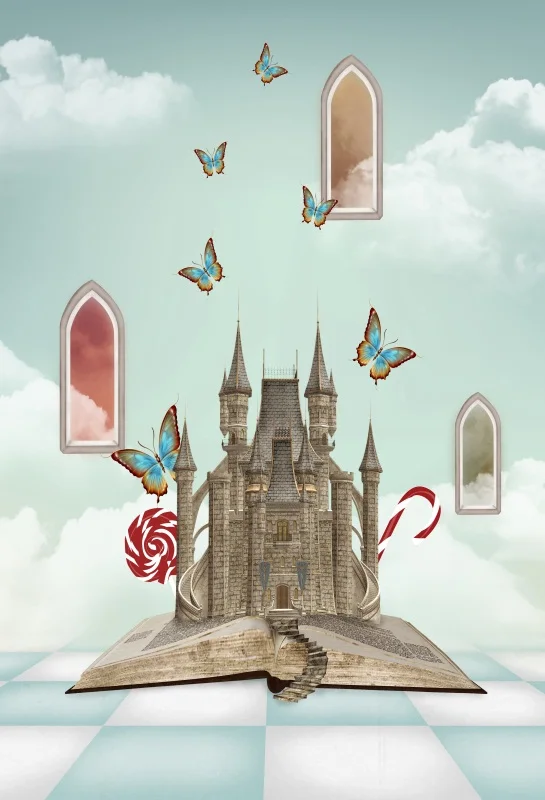 Laeacco сказка BookCastle АРКА окна Lollipop сцены Фотография фона индивидуальные