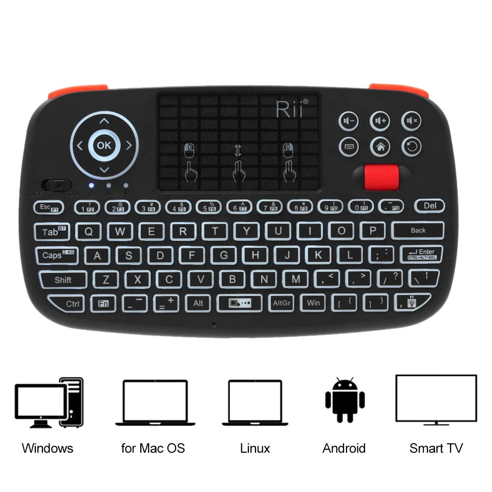 Rii-miniteclado i4 con Bluetooth, 2,4 GHz, dos modos, diapasón portátil, retroiluminado, Touchpad, Control remoto, para Windows y Android - Imagen 5