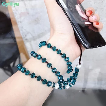 

50pcs Factory direct mobile phone lanyard Pure hand-woven mobile phone crystal lanyard rhinestone hanging neck rope long chain