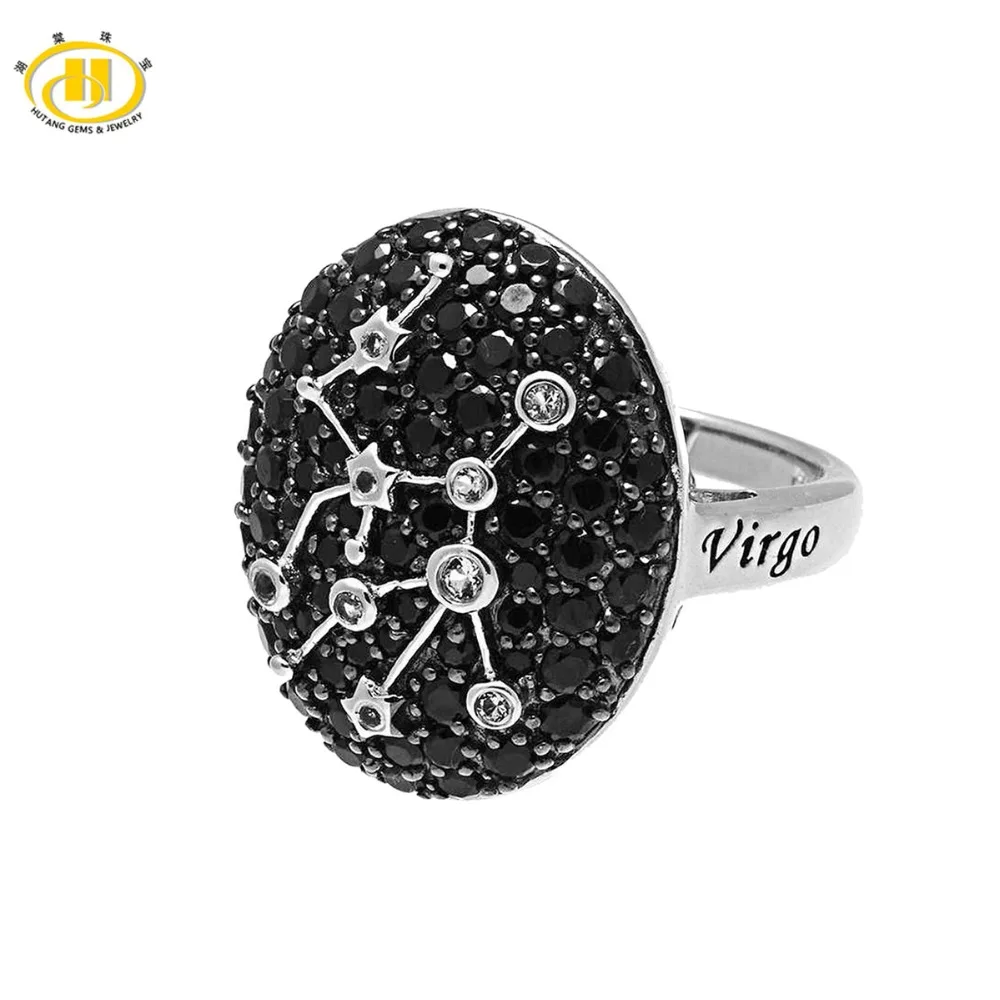 

Hutang Virgo Sign Rings Black Spinel 925 Silver Natural Gemstone Ring Fine Jewelry Birthday Gift Women's 23th Aug Until 22th Sep