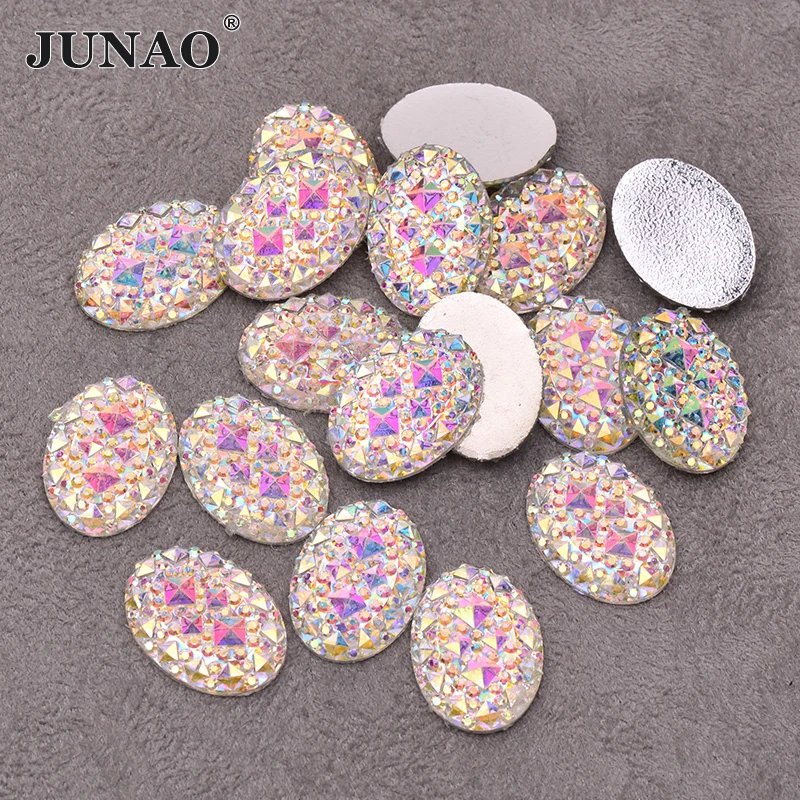 

JUNAO 13*18mm 20*30mm Crystal AB Oval Rhinestone Flatback Cabochon Stone Resin Gems Non Sewing Scrapbook Strass DIY Crafts