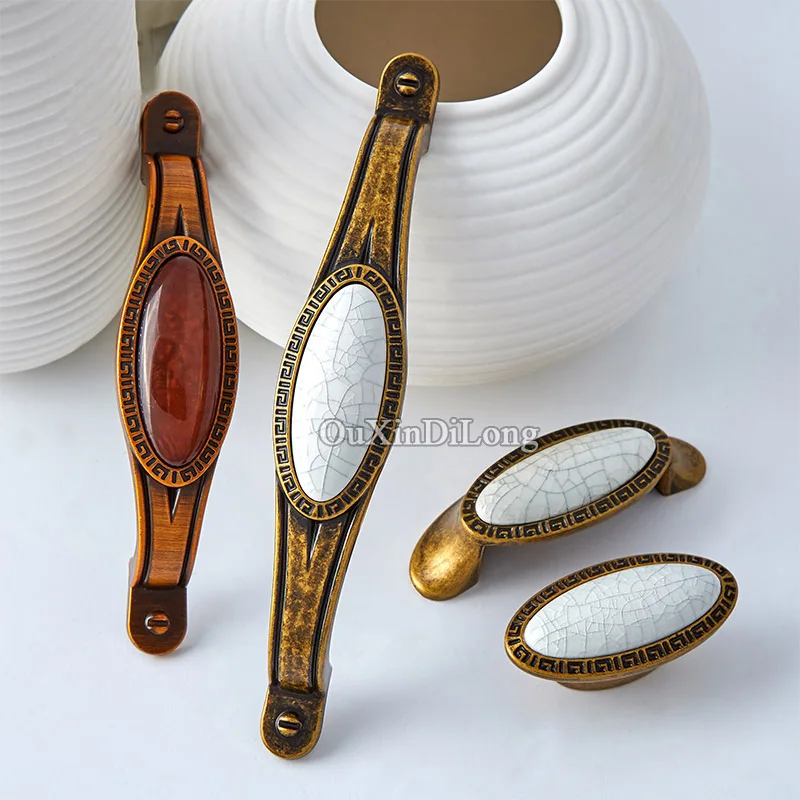 

10PCS Ceramic Crack Door Handles European Antique Furniture Handle Cupboard Drawer Pulls Kitchen Cabinet Handles and Knobs