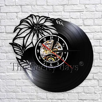 

1Piece Beautiful Flower Artwork Wall Art Decor Clock Modern Design Floral Vinyl Record Wall Clock Handmade Gift Idea For Her