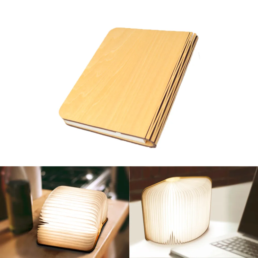 USB Перезаряжаемый светодиодный складной деревянный фонарик в форме настольный ночник лампа в форме книги для защиты домашний Декор теплый