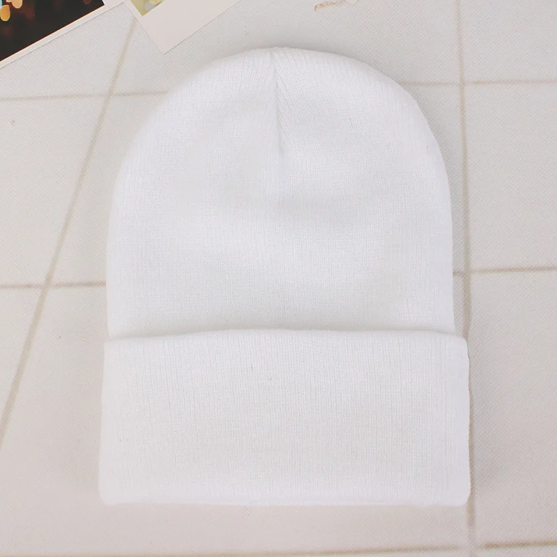Geebro/осенне-зимняя однотонная шапка унисекс из шерсти, мягкая теплая вязаная шапка для мужчин и женщин, шапка с черепом, лыжная шапка s Beanies - Цвет: White
