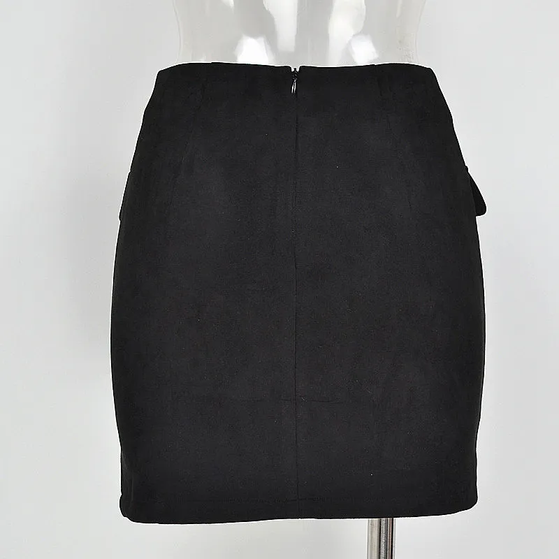 Vintage High Waist External Pocket Tight Suede Mini Skirt | Uniqistic.com
