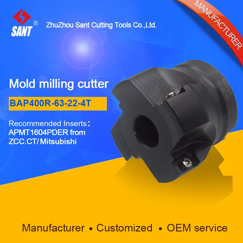 

SANT Indexable Milling cutter mold milling tools BAP400R-63-22-4T match with cnc carbide inserts APMT1604PDER