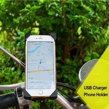 Universal 12V Motorcycle Adjustable Cell Phone GPS Grip Clamp Stand Bicycle Bike Holder Mount Bracket With USB Charger