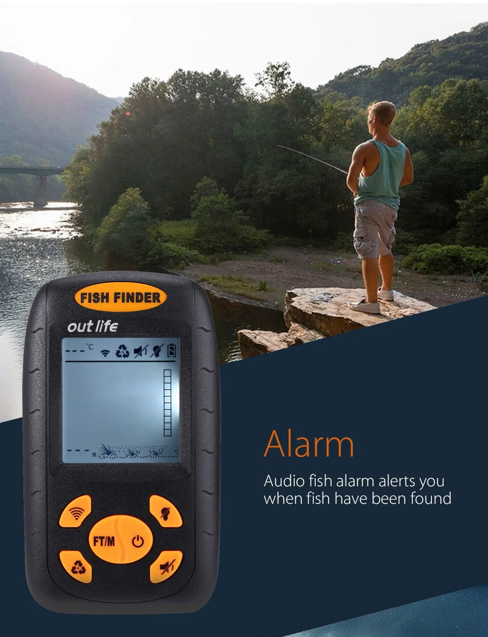 Outlife XF-01 Portable Sonar LCD Fish Finder Wire Alarm 100M