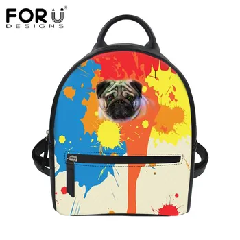 

FORUDESIGNS Fashion Women Mini Backpack 3D Colorful Pug Dog Printed String Rucksack for Teenagers High Quality Campus Back Pack