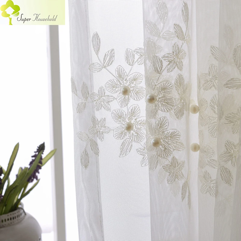 

Korean Floral Embroidered Pearl Voile Curtains Curtains for Living Room Sheer Curtains for Bedroom Kids Window Treatments
