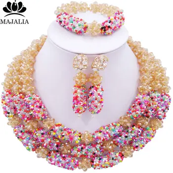 

Majalia Luxury Ladies African Jewelry Nigerian Wedding Set Gold ab and Multicolors Crystal Necklace Bride Jewelry Sets 3WS007