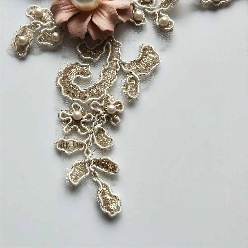 ABS жемчуг 3D Цветы DIY Вышивка патч кружево аппликация пришить патчи цветочный кружевной воротник костюм для украшения свадебного платья