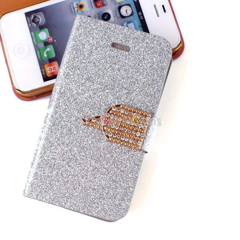 DealBox Approving! Flash powder Diamdond Skin Style Leather Wallet Stand Case Cover For for iphone 4 4s Practical! |