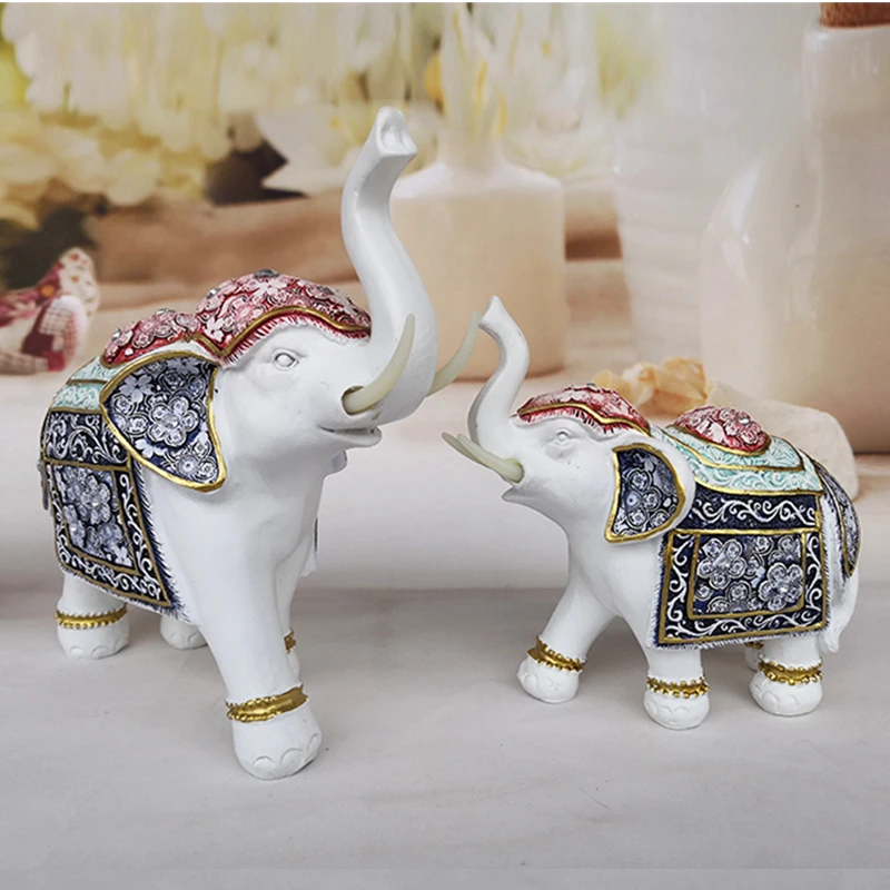Статуя Слона фэншуй сад миниатюры белые фигурки слонов смолы слон с стволом до украшения дома подарки