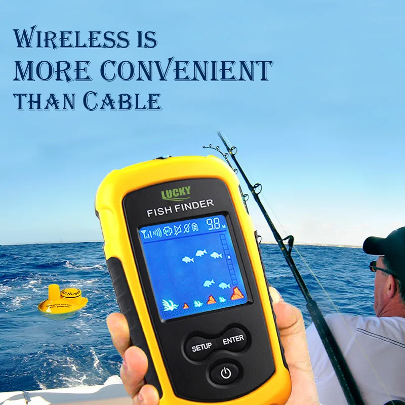 

Lucky FFC1108-1 Portable Sonar Deeper Fish Finder 100M fishing Alarm Waterproof Fishfinder TN/Anti-UV LCD color Display RU EN