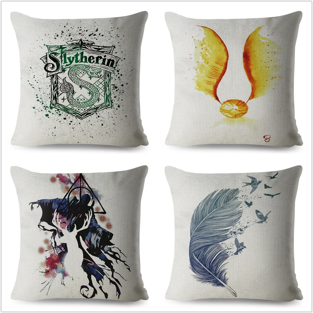 هاري بوتر غطاء الوسادة ل أريكة سيارة جريفندور Hufflepuff سليذرين Ravenclaw القطن الكتان وسادة للديكور حالات 45x45 سنتيمتر