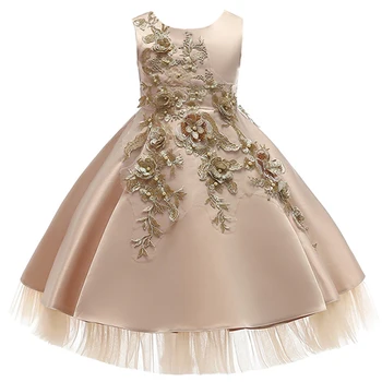 

Baby Girls Infant Embroidery Dress Kids Gold Wedding Toddler Flower Dress for Girls Robe Formal Party Dress