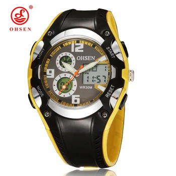 

2016 OHSEN Brand Digital Quartz Fashion Children Wristwatch Girls Boy Rubber Strap Yellow 30M Waterproof Dive Watch Alarm Clock